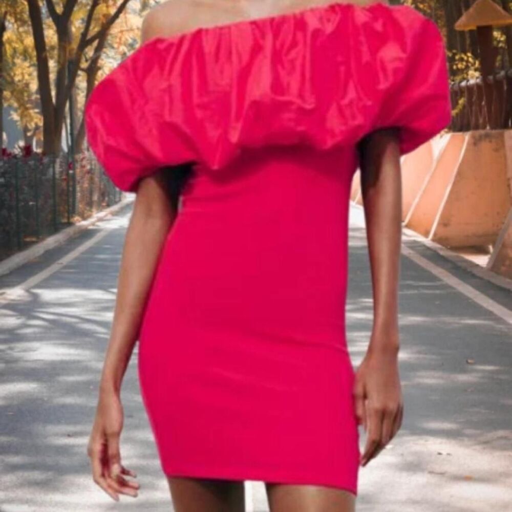 Zara Women's Pink and Red Dress